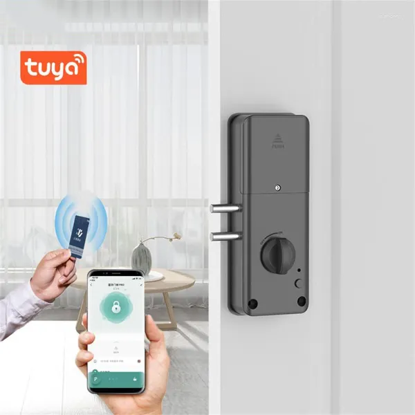 Smart Lock Tuya App Bluetooth Indoor Unsichtbare Kein Bohren Für Holztür Automatische IC Karte Induktion Motor Gateway Wifi