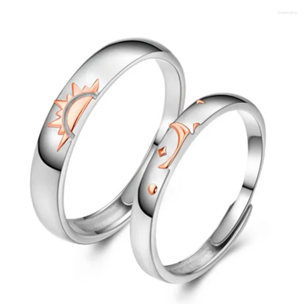 Anéis de casamento 2 peças para sol e lua casal polonês amantes anel ajustável dia dos namorados namorada namorado
