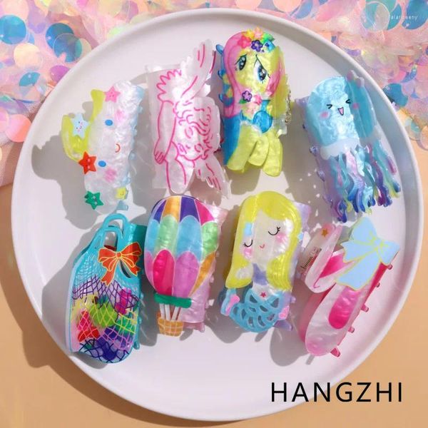 Заколки для волос HANGZHI, разноцветные заколки для воздушных шаров с изображением ангела-медузы, мультяшный цветок, акула, милый забавный подарок, аксессуары для женщин и девочек