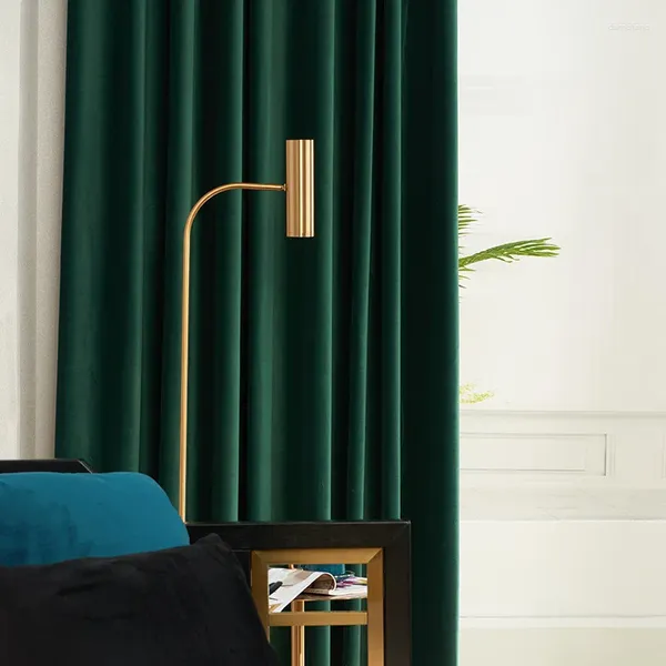 Cortina de luz luxo moderno retro verde escuro cortinas blackout veludo para sala estar camada seda preta