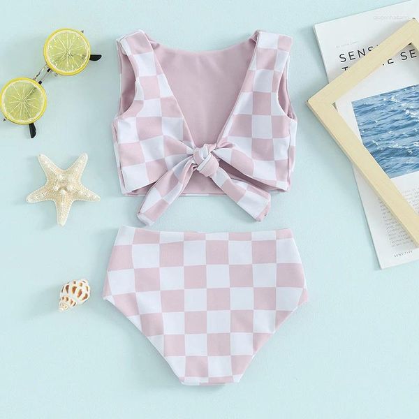 Set di abbigliamento Bambini Neonate Costumi da bagno Costumi da bagno Bikini da spiaggia Costume da bagno in due pezzi con cravatta sul davanti