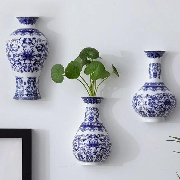 Vasi all'ingrosso classico muro di casa appeso vaso in ceramica blu e bianco creativo bellissimo soggiorno sala da pranzo decorazione