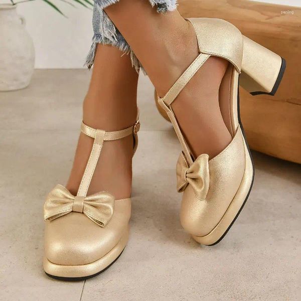 Sandalen Plus Größe 34-48 Süße Japan Mädchen Mary Janes Sommerschuhe Gold Cosplay Lolita T-Riemen Pumps Quadratische klobige High Heels