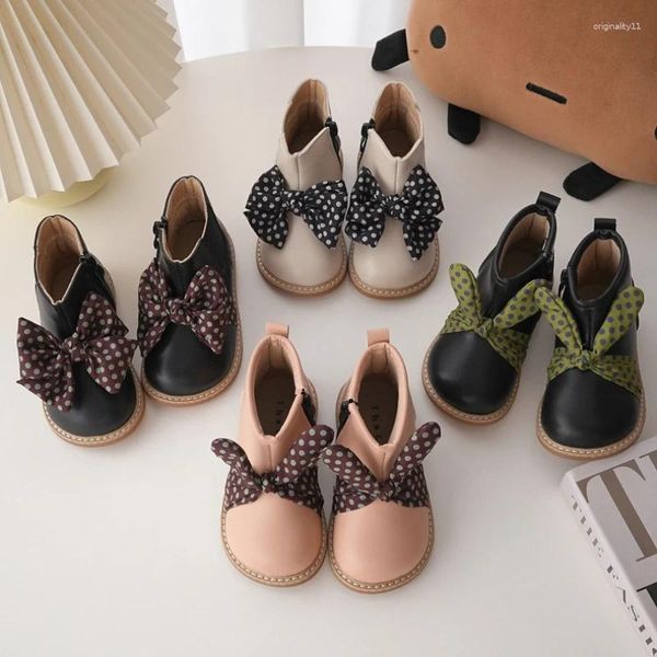 Botas bonito doce pontos bowknot crianças pelúcia quente inverno sapatos lado zíper meninas princesa confortável tornozelo botines