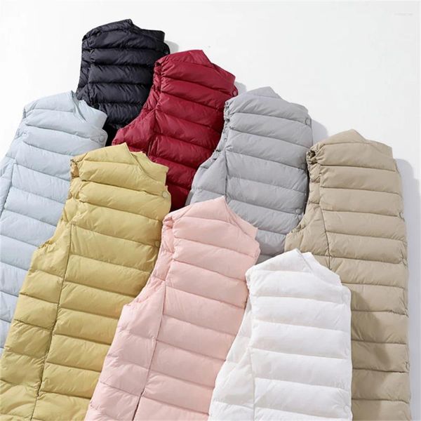 Coletes femininas ultraleve para baixo colete mulheres 2024 single-breasted sem mangas feminino colete puffer pena acolchoado jaqueta quente 3xl