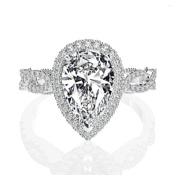 Anelli a grappolo Versatile anello di fidanzamento in argento sterling 925 con pera da 3 CT realizzato con pietra preziosa Moissanite, gioielli boutique