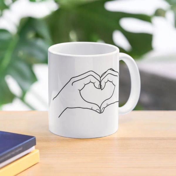 Kupalar kalp el işareti sevimli aşk kahve kupa komik çay ve fincan termo fincan seramik taşıma