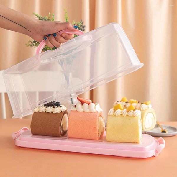 Piatti Contenitore per torte Contenitore per contenitori con coperchio e manico Scatole per pane rettangolari per conservazione del pane Panetteria in plastica