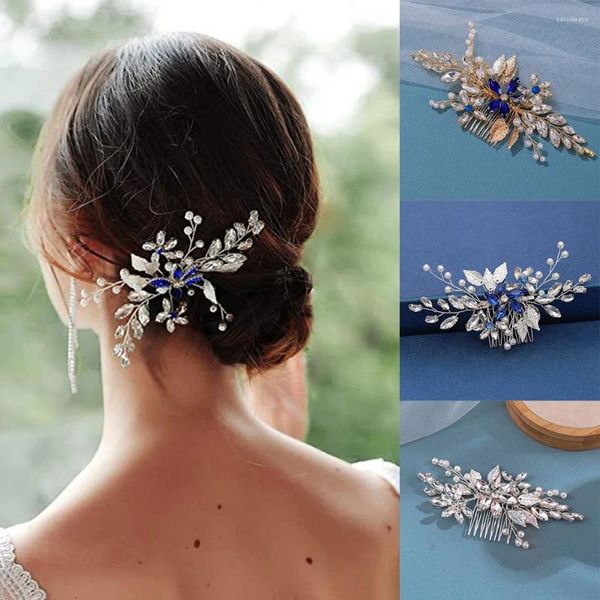 Fermagli per capelli Pettine in cristallo alla moda Sposa Tiara Accessori da sposa Foglia fatta a mano Perla Forcine per donna Gioielli da sposa Copricapo