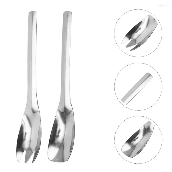 Gabeln 1 Set Edelstahl Salat Löffel Langgang Griff Spork Haushalt Küche