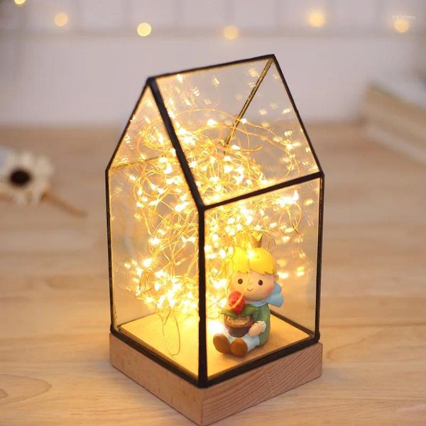 Lâmpadas de mesa Nordic Vento Fogo Prata Flor Casa LED Lâmpada Presente de Aniversário Natal Criativo Night Light Firefly USB Plug In Use