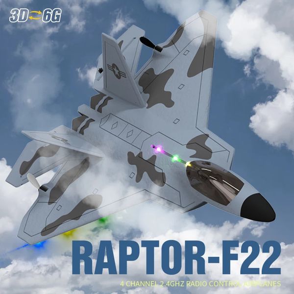 2024 F22S 24G 4CH 3D6G RC Самолет Raptor F22 Warplane WLtoys A180 Обновленная версия Светодиодный светильник с гироскопом Игрушки для дверей 240118
