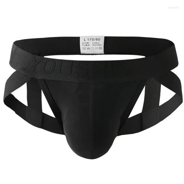 Трусы для геев Fashoin Jockstrap Мужчины Трусики с низкой талией Молодое нижнее белье для мальчиков Выпуклая сумка Нижнее белье Плотные хлопковые спортивные дышащие плавки