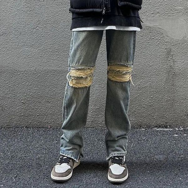 Мужские джинсы Брюки с дырками и прорезями Мужские ковбойские брюки Прямые рваные рваные Y2k Уличная одежда Джинсовые Xs