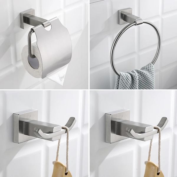 Badezimmerzubehör aus Edelstahl, gebürstetes Nickel, Handtuchring, Toilettenpapierhalter, Handtuchhaken, Hardware-Set 240118