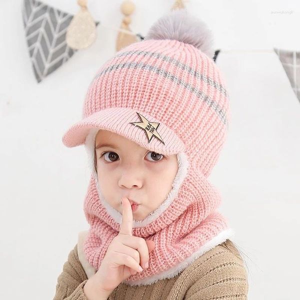 Berretti 2024 Cappello invernale per bambini Plus Sciarpa calda in velluto One Boy Berretto di lana Protezione per il viso Bavaglino Cappelli per bambini Per ragazza