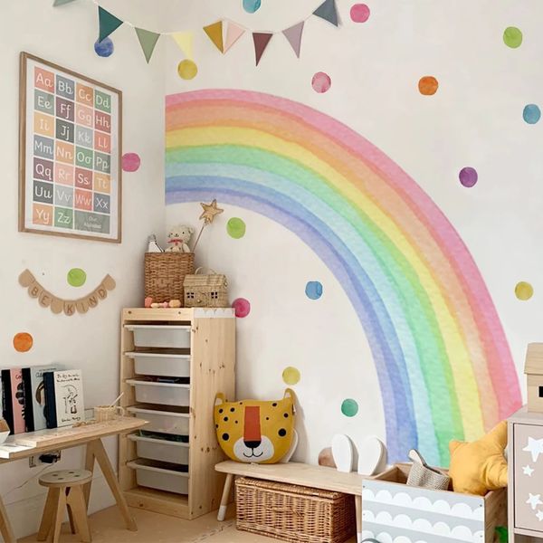 Große Aquarell-Regenbogen-Wandaufkleber für Kinderzimmer, riesige Kinder-Wand-Regenbogen-Aufkleber, Pastell-Boho-Regenbogen-Wandaufkleber 240127