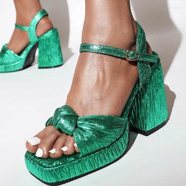 Модельные туфли, роскошные зеленые женские сандалии, лето 2024, пикантные туфли на платформе на высоком каблуке с открытым носком, розовые вечерние женские брендовые туфли для танцев