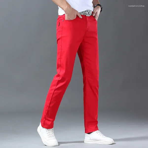 Jeans da uomo Slim Nero Bianco Rosso Pantaloni cool Tendenza Temperamento Casual Elastico Denim dritto