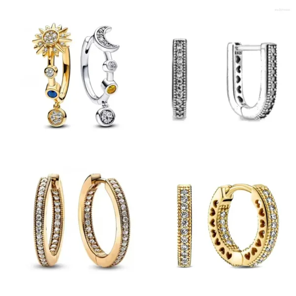 Brincos de garanhão 2024 argola dupla sol lua cor dourada pave fit encantos originais diy joias finas presente para mulheres acessórios de fabricação