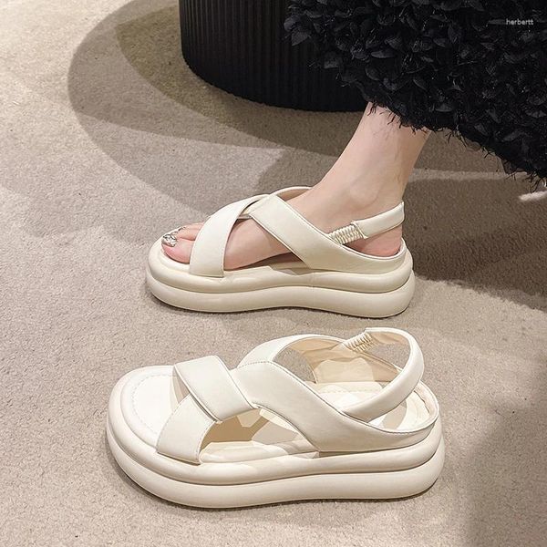 Scarpe eleganti Zoccoli Zeppa Sandalo femminile 2024 Punta aperta media da donna Scarpe con tacco tutto fiammifero Espadrillas spesse Piattaforma Ragazze Moda Peep medio