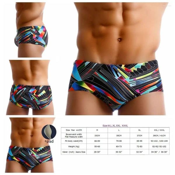 Herren-Bademode, dreieckige Badehose, farbige Linien, elastischer männlicher Badeanzug, bequem, mit Körbchenabdeckung, Push-Up-Pad