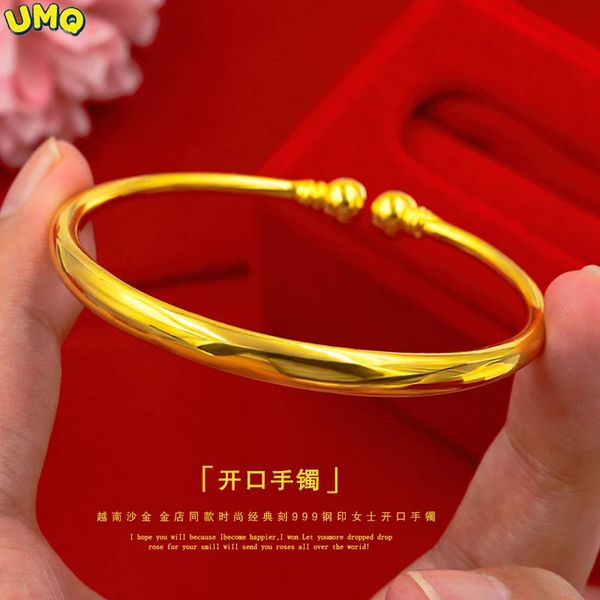 Umq gravado 999 areia pulseira de ouro feminino aberto brilhante clássico em todo o céu estrela vietnã imitação de jóias de ouro 240118
