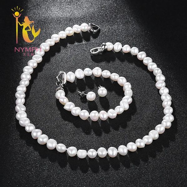 NINFA Set di gioielli con perle d'acqua dolce per le donne Barocco naturale Perle di pietra bianca Collana girocollo Orecchini Bracciale Party T207 240119