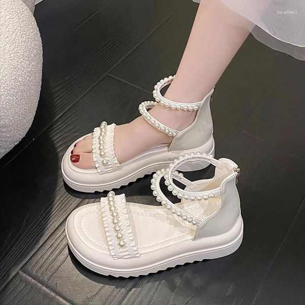 Scarpe eleganti Velluto Beige Sandali con tacco antiscivolo 2024 Estate All-Match Muffin Scarpe Espadrillas Piattaforma Med Morbida punta aperta Pelle scamosciata Nera