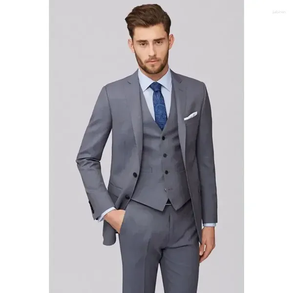 Herrenanzüge, grauer Reversanzug für Herren, dreiteiliges Set (Jacke, Weste, Hose), einreihig, regulär, formell, elegant, für Hochzeit, Geschäftskleidung