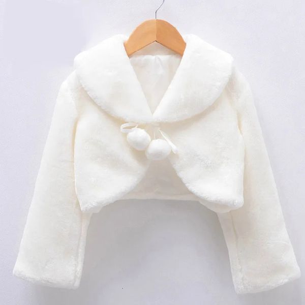 Capretti Delle Ragazze Della Principessa Addensare Peluche Giacca Crop Avvolge Scialle Fiore Maniche Lunghe Bolero Caldo Mantello Matrimonio Compleanno Festa Cappotto 240125