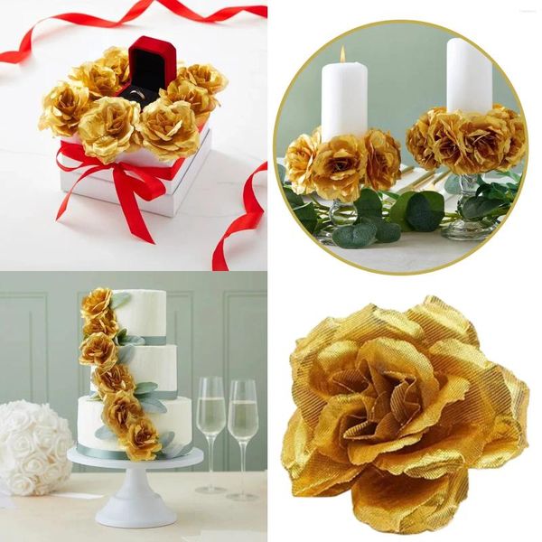 Dekoratif Çiçekler 50 PC Simülasyon 8cm Gül Çiçek Düğün Duvar Yeşil Düzenleme Headdress İpek Bez Kışları Kışın