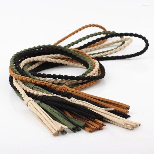 Cintos Coreano Simples Long Bandage Tassel Calças Decoração Veludo Vestido Cintura Corda Tecido Mulheres Trançadas