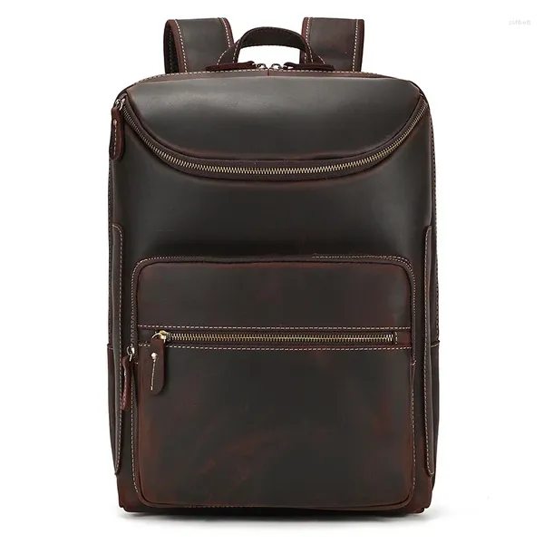 Sırt çantası erkekler çılgın at gerçek deri sırt çantaları inek çocuk okul çantası sırt çantası büyük klasik seyahat büyük 16 inç dizüstü bilgisayar çanta
