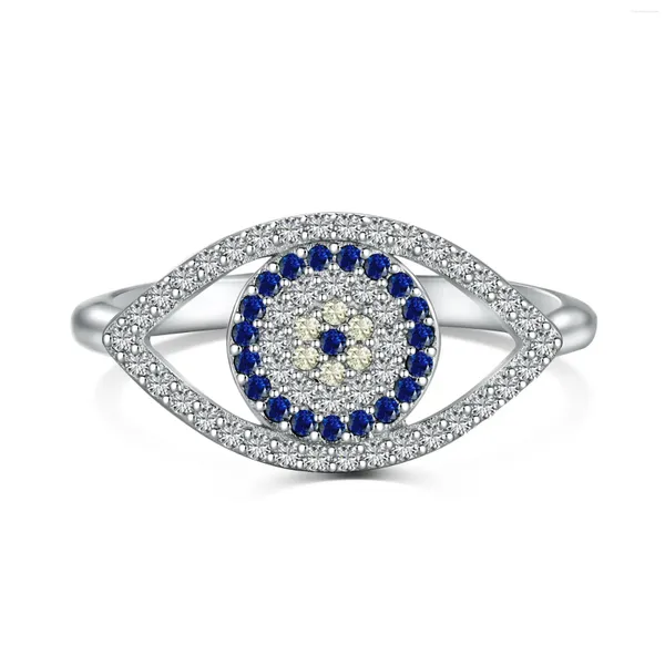 Anéis de cluster Devil's Eye S925 Sterling Silver Ring Zircon Set com olhos azuis fechados feminino