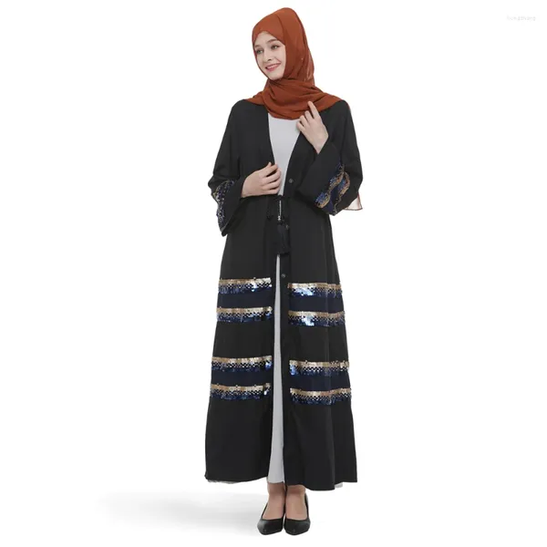 Abbigliamento etnico Musulmano Aperto Abaya Eid Ramadan Donna Maxi Robe Turchia Dubai Caftano Abito lungo Kimono Cardigan Paillettes Abaya Abito Caftano