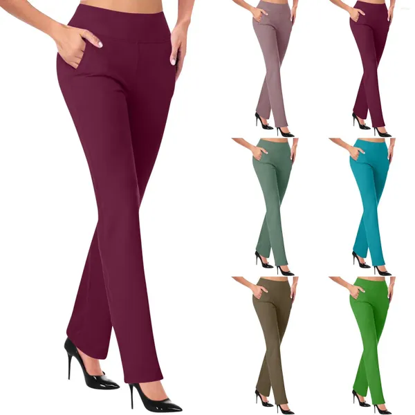 Calças femininas elásticas vestido reto com bolsos altos petite crazy yoga para homens mulheres scrunch butt
