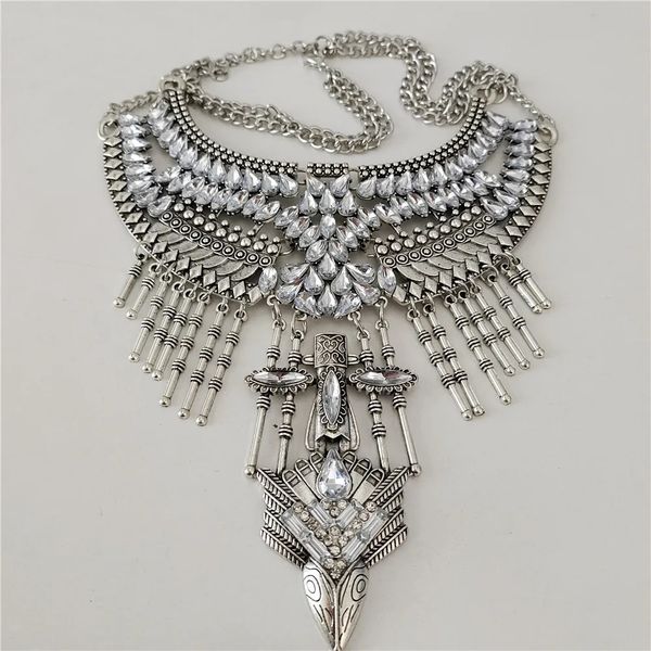 Модное антикварное посеребренное индийское массивное ожерелье, женские винтажные металлические серьги в стиле бохо, комплекты ювелирных изделий 240125