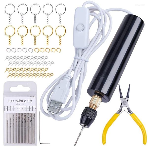 Portachiavi 74 pezzi set di trapani elettrici in resina con morsetto a 3 griffe, applicabile a una gamma di foratura più ampia (0-3 mm) kit per realizzare portachiavi