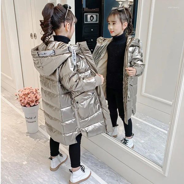 Casaco para baixo 2024 jaqueta de algodão de inverno russo para meninas impermeável brilhante quente 5-14years adolescente com capuz engrossar crianças parka snowsuit