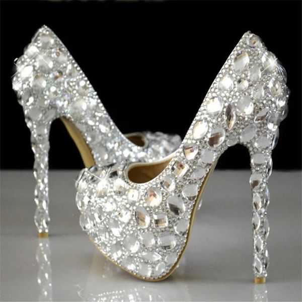 Donne Rhinestones 574 Pompe Super Flash Cryton Chaton White White Bride Show Diamond High-Taching Shoes 240125