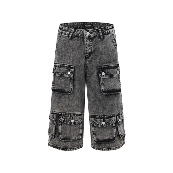 Jeans da uomo High Street Vintage Hip Hop Cargo Short con tasche Shorts in denim retrò lavati streetwear Vestibilità dritta