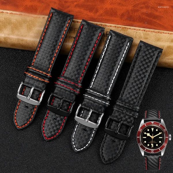 Cinturini per orologi Cinturino in fibra di carbonio 18mm 20mm 21mm 22mm 23mm 24mm Nero con linea bianca rossa blu arancione per accessori per uomo e donna
