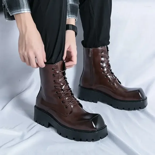 Botas outono e inverno estilo motocicleta masculina britânica fundo grosso bonito trabalho moda casual sapatos de couro de alta qualidade