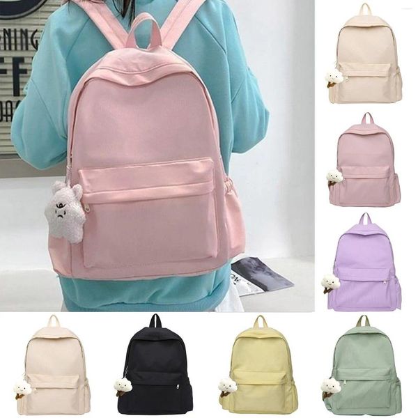 Школьные сумки 2024, женский рюкзак, модная водонепроницаемая нейлоновая сумка на плечо ярких цветов, милая школьная сумка Kawaii с плюшевой кукольной подвеской