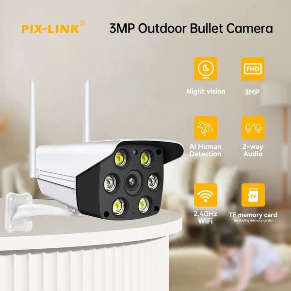 3mp ao ar livre wifi câmera bala câmera de segurança proteção ip câmera áudio em dois sentidos à prova dwaterproof água casa inteligente cctv câmera PIX-LINK 240126