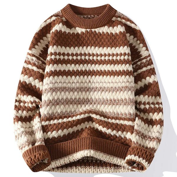 Männer Weiß OKragen Pullover Kleidung Winter Vintage Pullover Männer Mäntel Feste Plaid Pullover Herren Rollkragen Herbst M3XL 240125