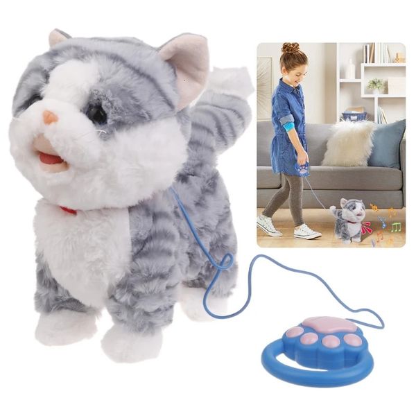 Realistico giocattolo per gatti che cammina, peluche elettronico, guinzaglio per animali domestici, giocattolo per gatti, per bambini, giocattolo interattivo per l'apprendimento della scansione, regalo divertente per bambini 240119