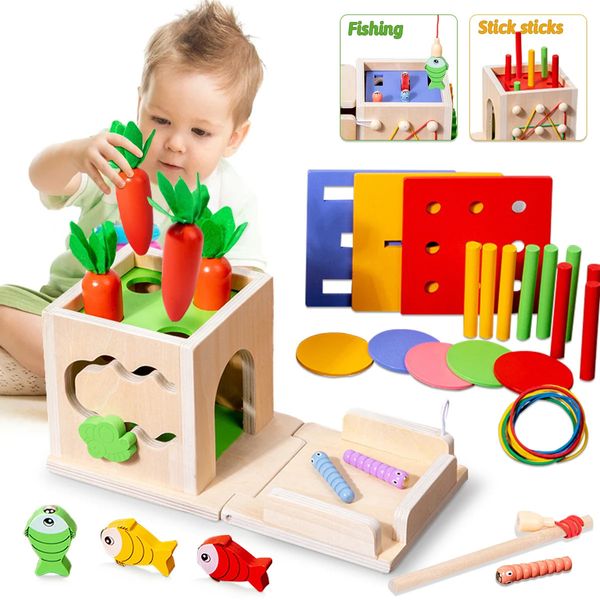 8 в 1 коробка Монтессори с морковью, игрушки для детей, деревянная сортировка форм, одинаковые образовательные игрушки для детей старше 1 года 240124