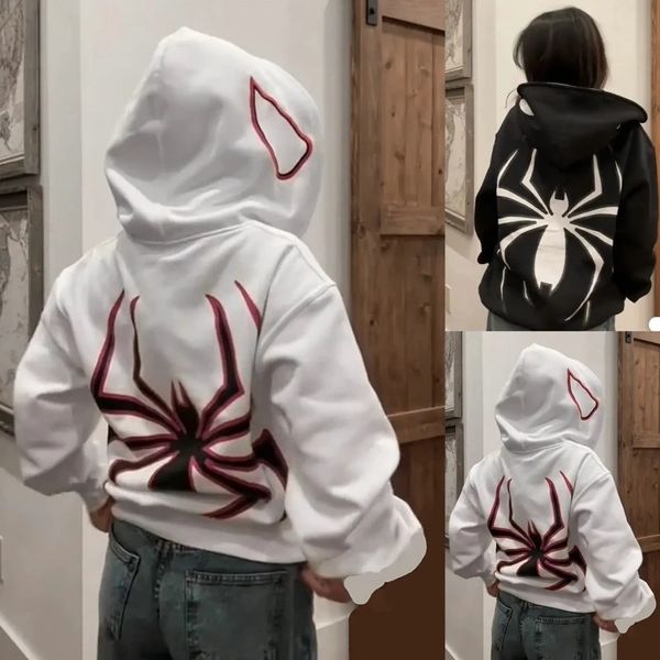 Halloween mulheres aranha impressão hoodies homens hip hop zíper manga longa jaqueta casacos outono inverno harajuku solto moletom com capuz 240202